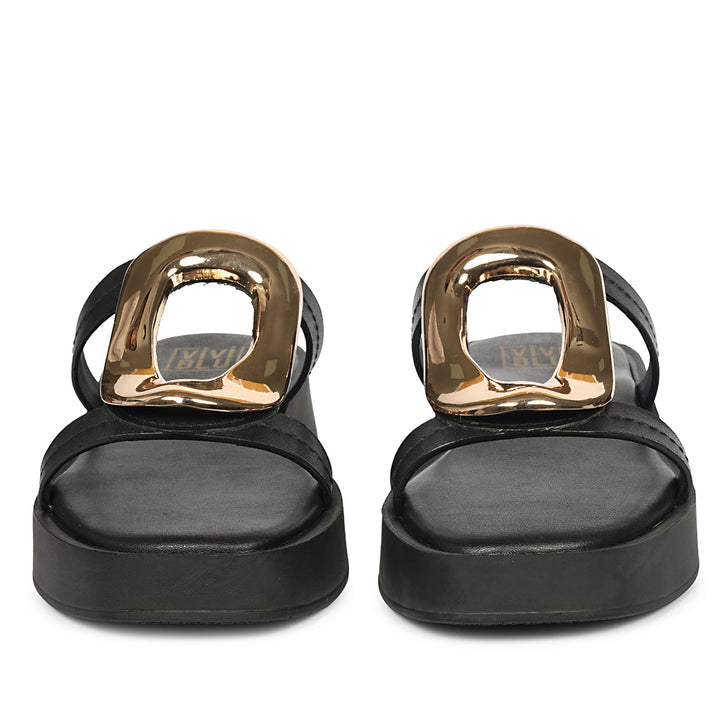 Avianna Black Leather Platform Sandals