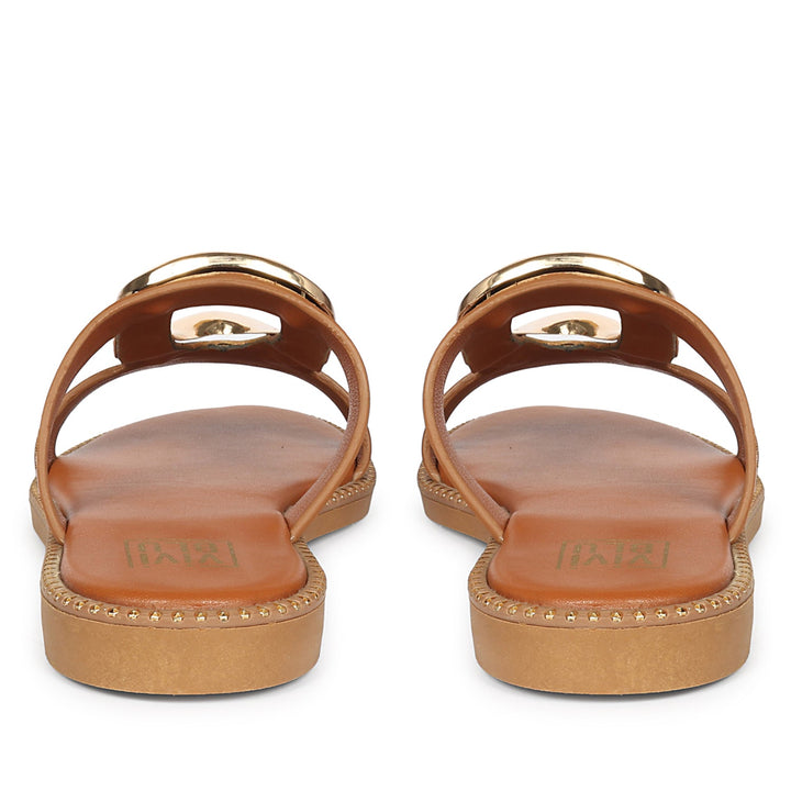Reina Tan Leather Flat Sandals