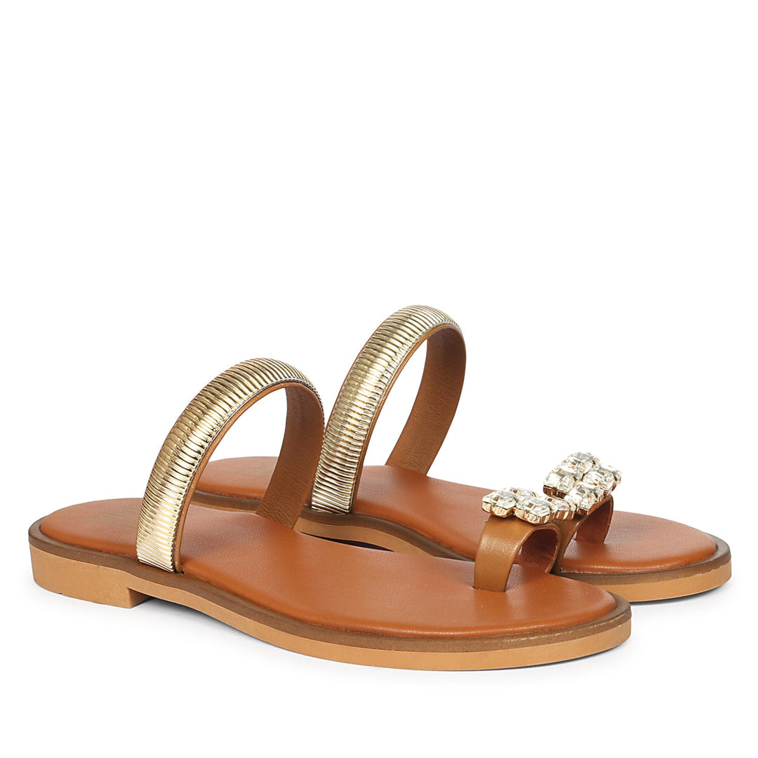 Stevie Tan Leather Flat Sandals