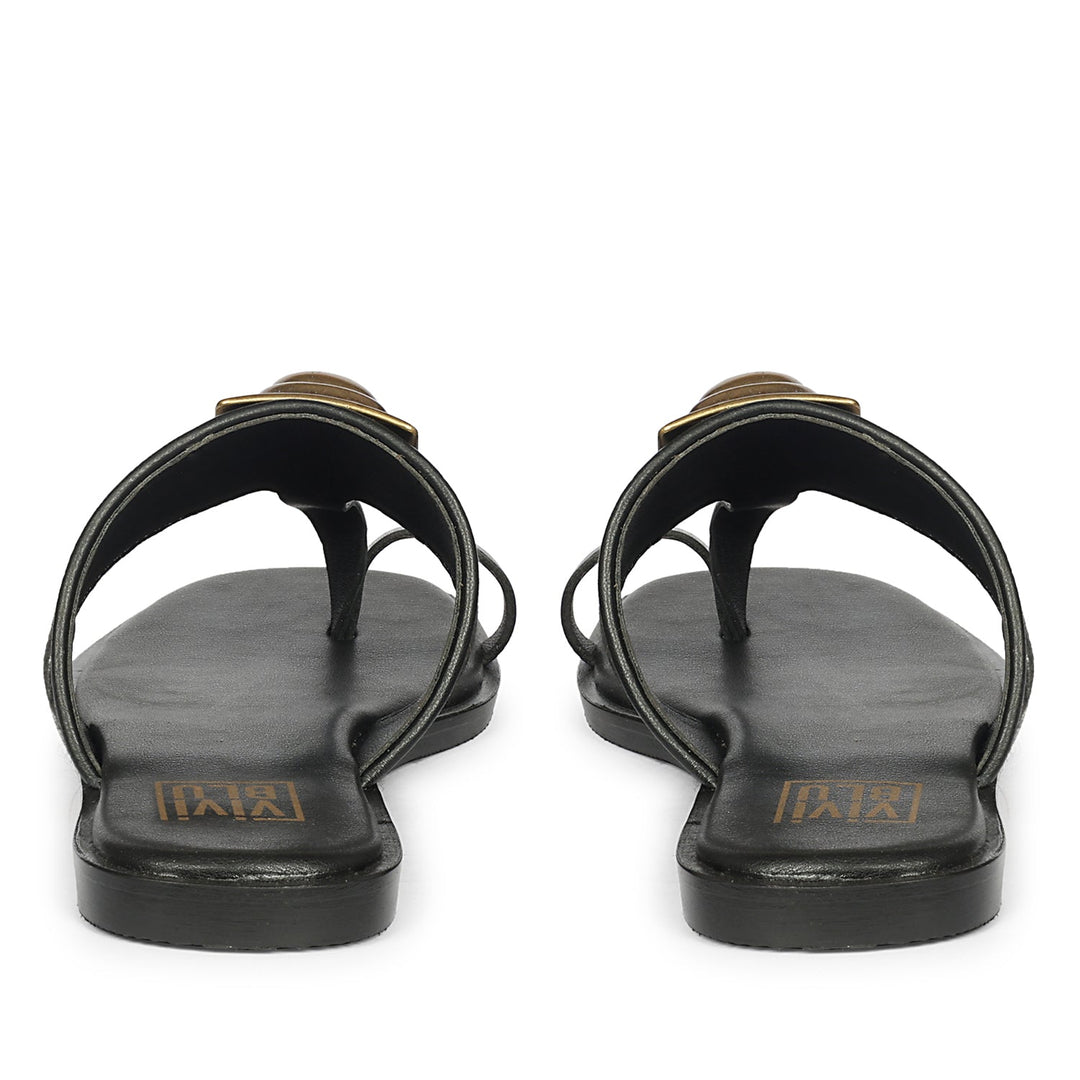 Lilian Black & White Leather Flat Sandals