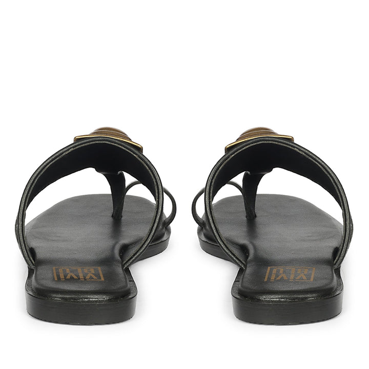 Lilian Black & White Leather Flat Sandals