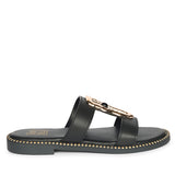 Catalina Black Leather Flat Sandals