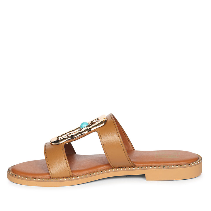 Catalina Tan Leather Flat Sandals