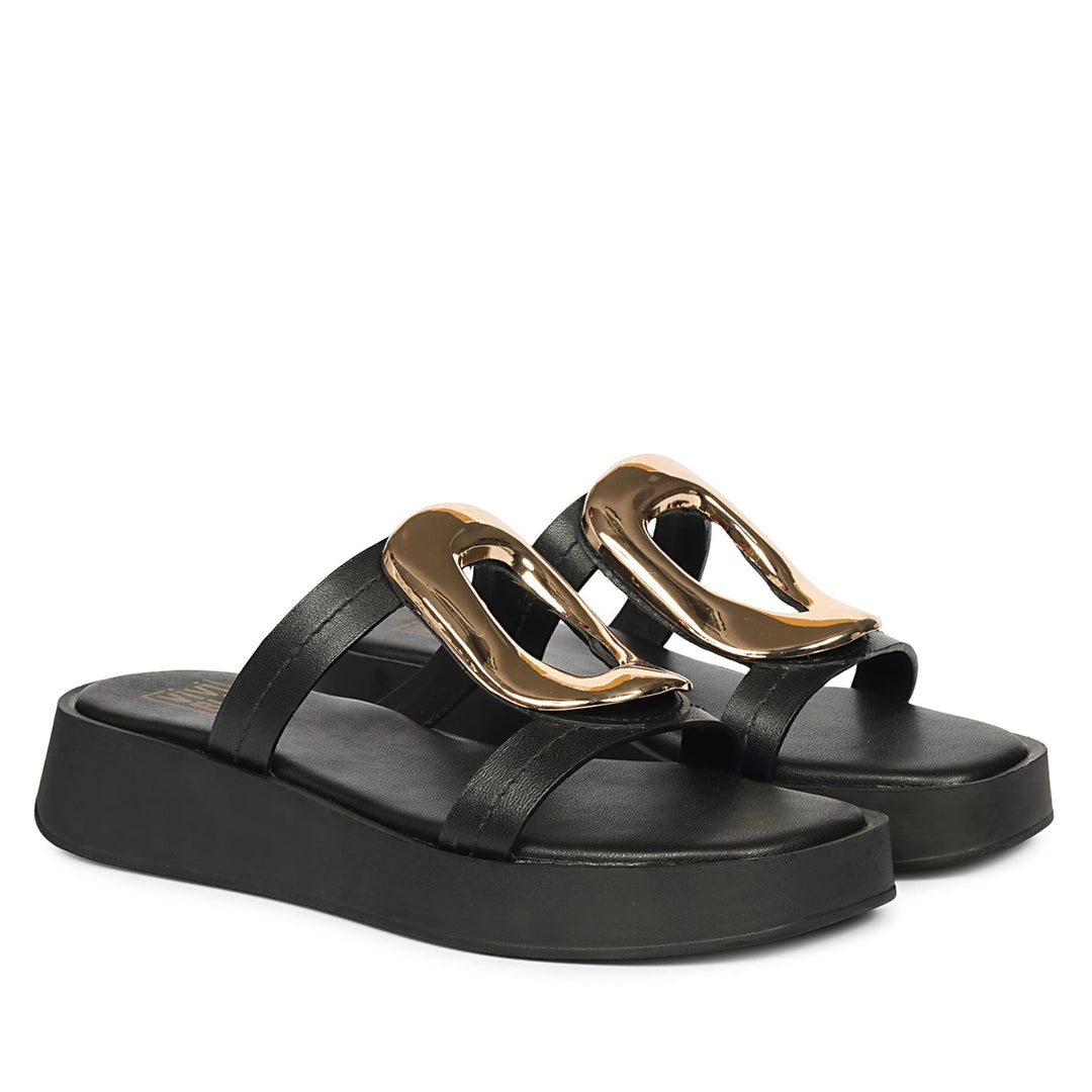 Avianna Black Leather Platform Sandals