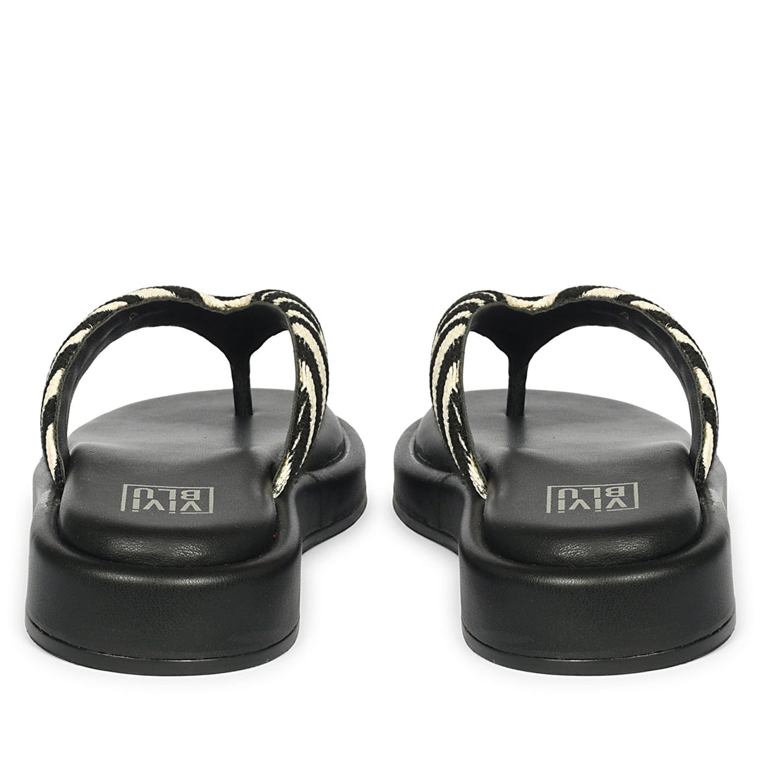 Jolene Black White Leather Flat Sandals