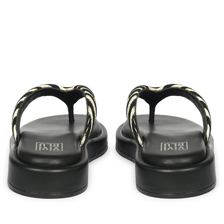 Jolene Black White Leather Flat Sandals