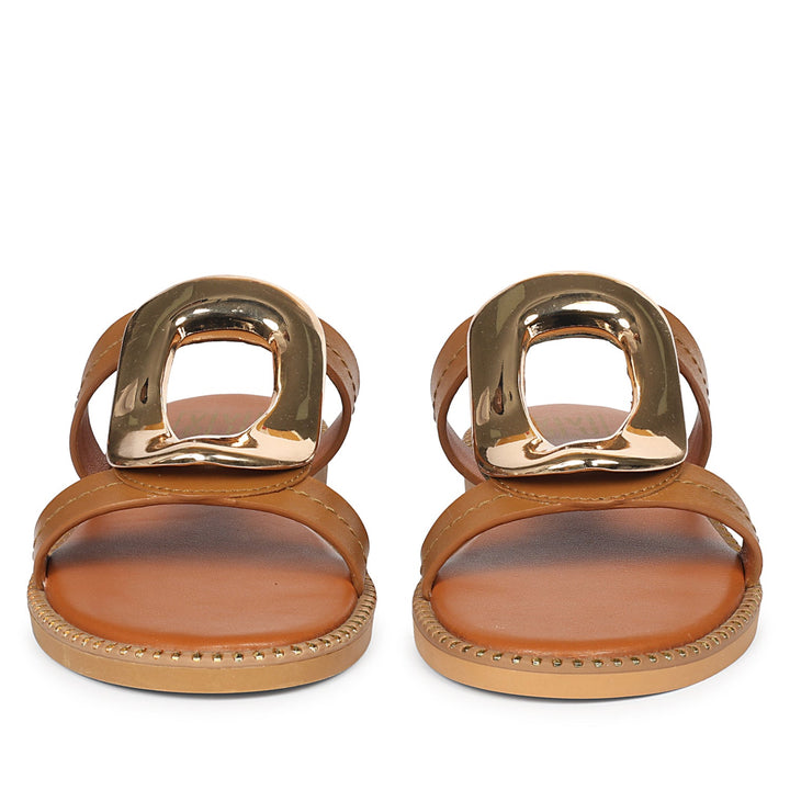 Reina Tan Leather Flat Sandals