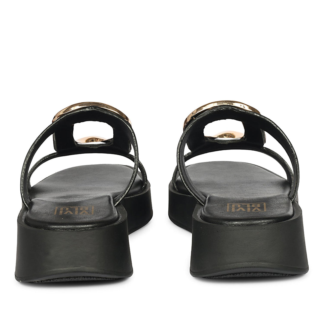 Avianna Black Leather Platform Sandals