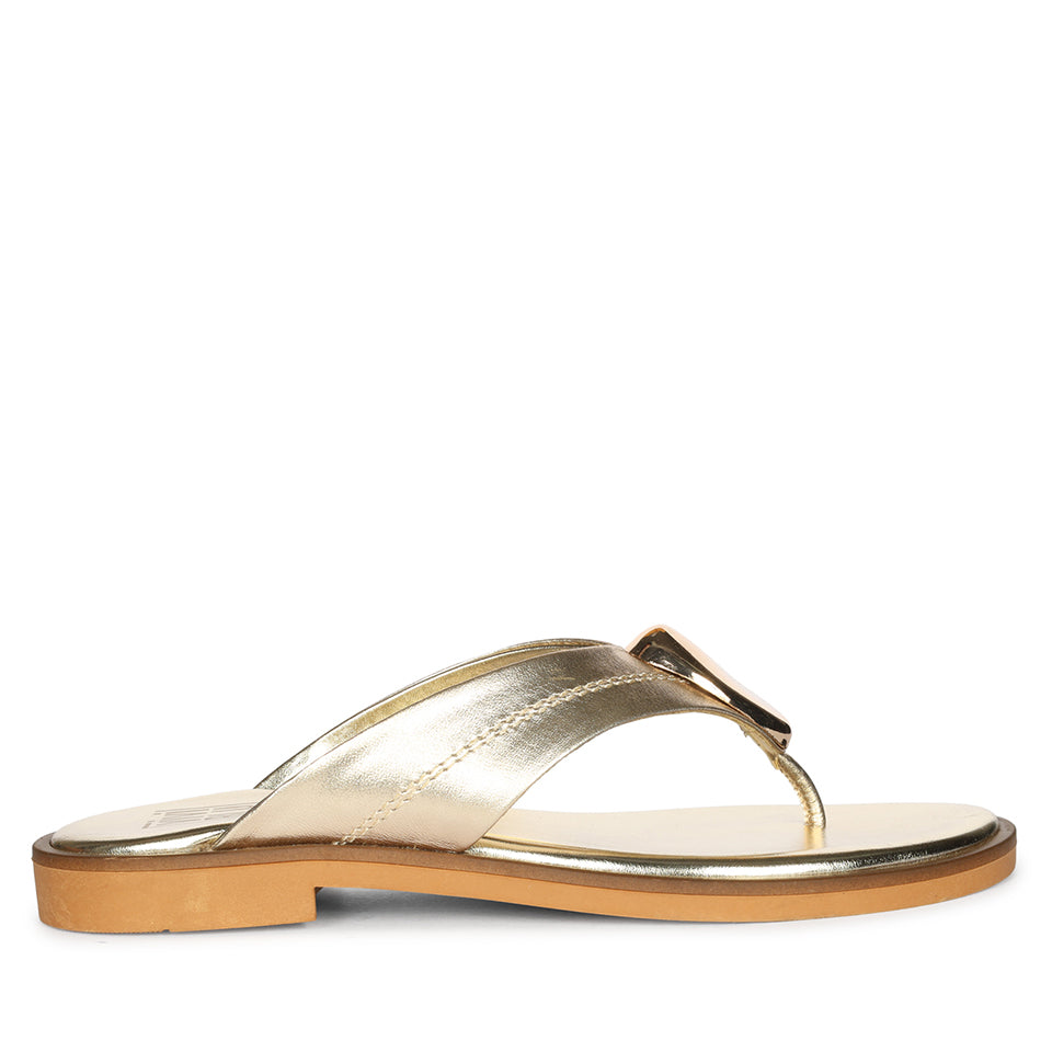 Leyla Platin Leather Flat Sandals