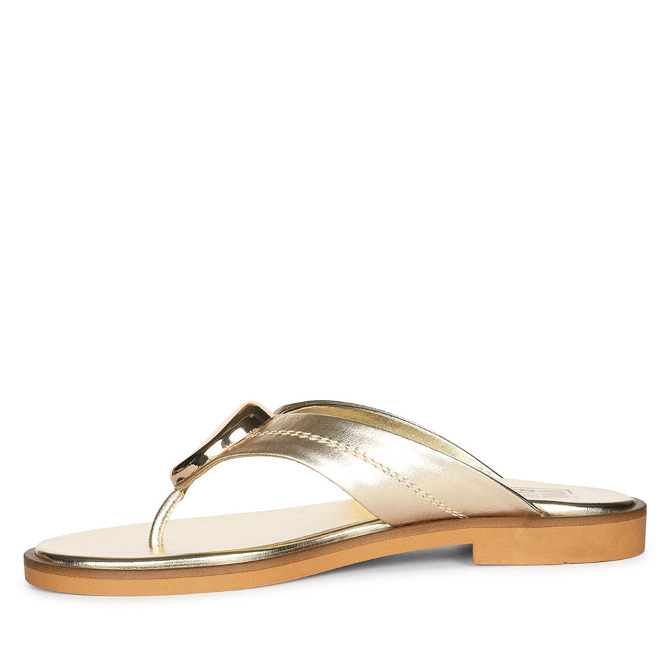 Leyla Platin Leather Flat Sandals