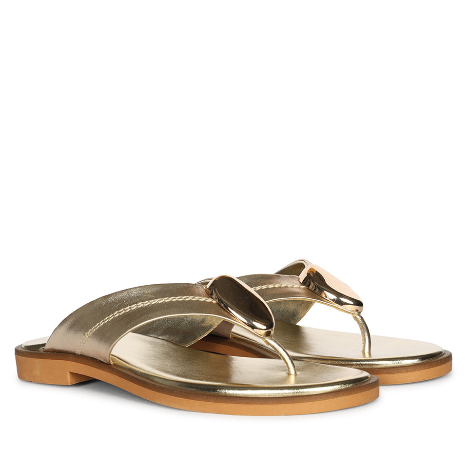 Leyla Platin Leather Flat Sandals