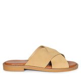 Enya Beige Leather Flat Sandals