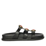 Enya Black Leather Flat Sandals