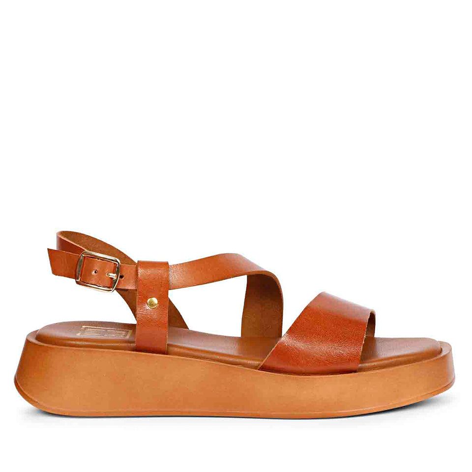 Elara Tan  Leather Platform Sandals