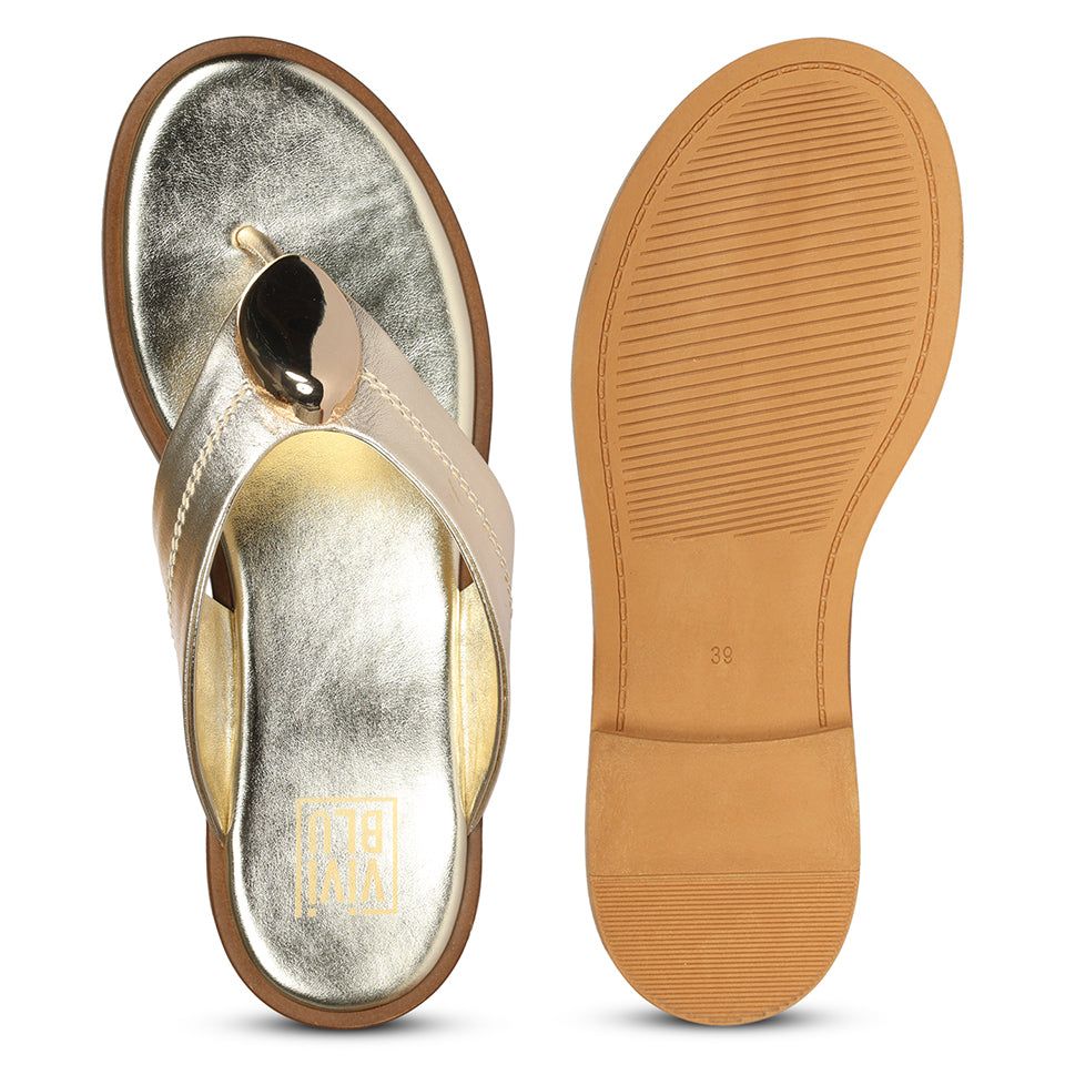 Leyla Platin Leather Flat Sandals