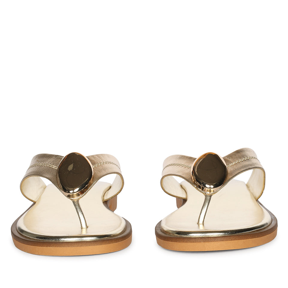 Leyla Platin Leather Flat Sandals