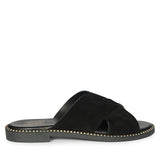 Enya Black Leather Flat Sandals