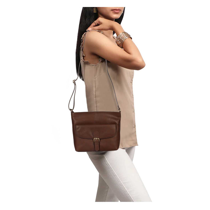 Favore Brown Womens  Leather Structured Sling Bag