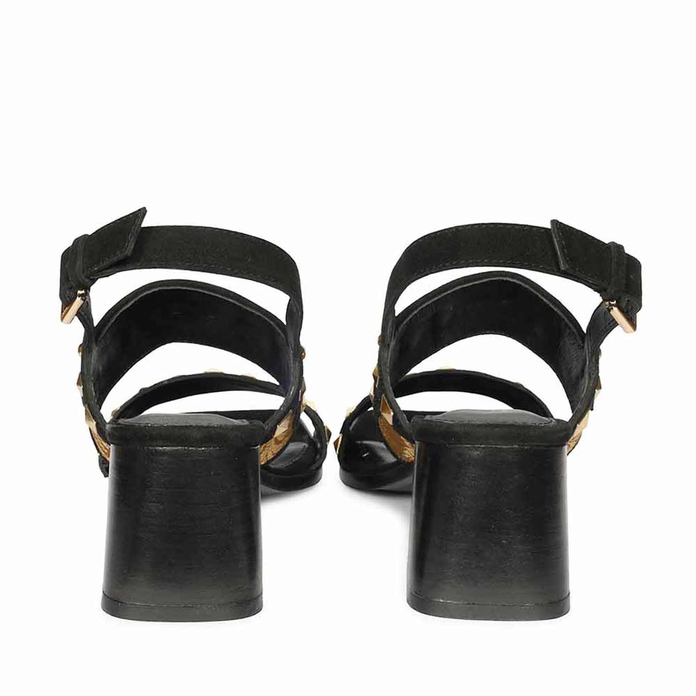 Saint Edie Embellished Metallic Black Leather Block Heel