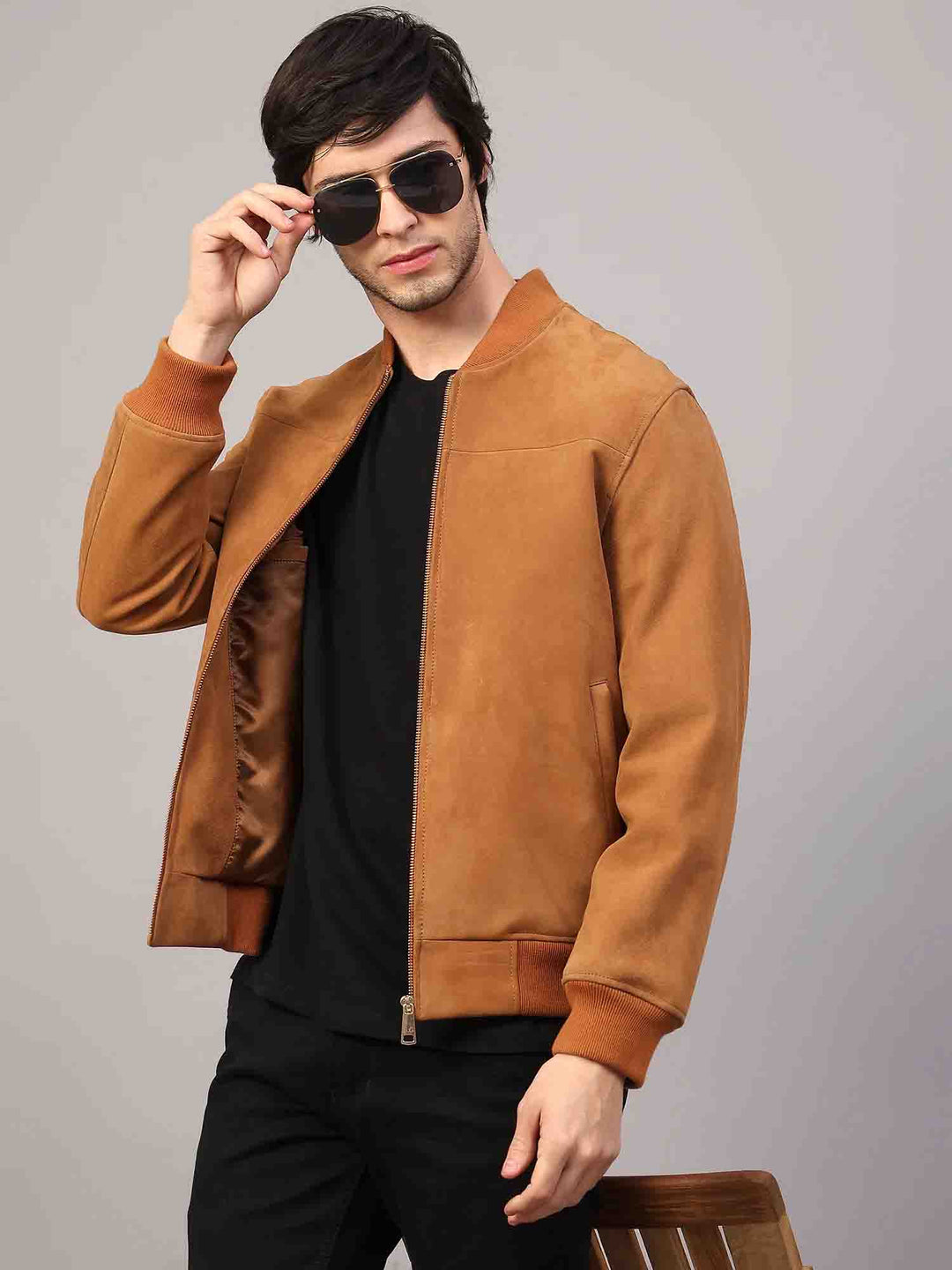 Saint Lorenzo Tan Leather Men's Bomber Style Jackets