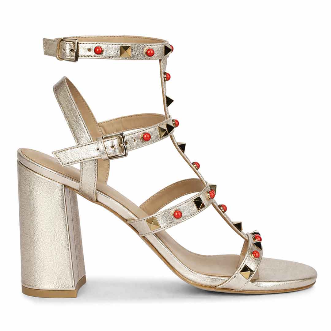 Saint Lorien Platin Leather Studded Block Heels