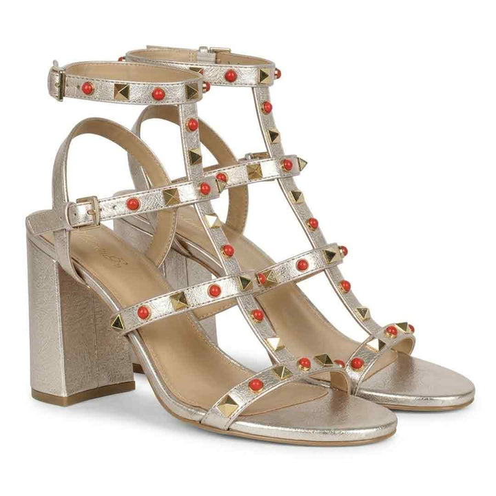 Saint Lorien Platin Leather Studded Block Heels