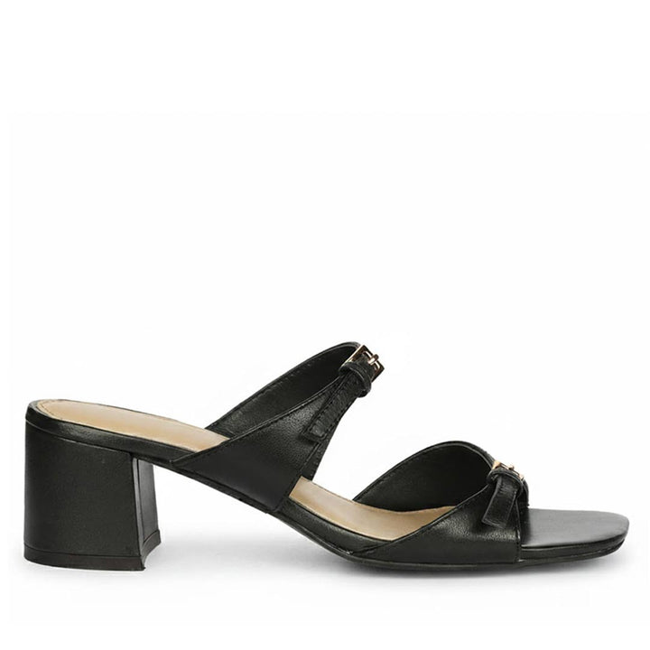 Saint Ellery Buckle Black Leather Block Heel Sandals