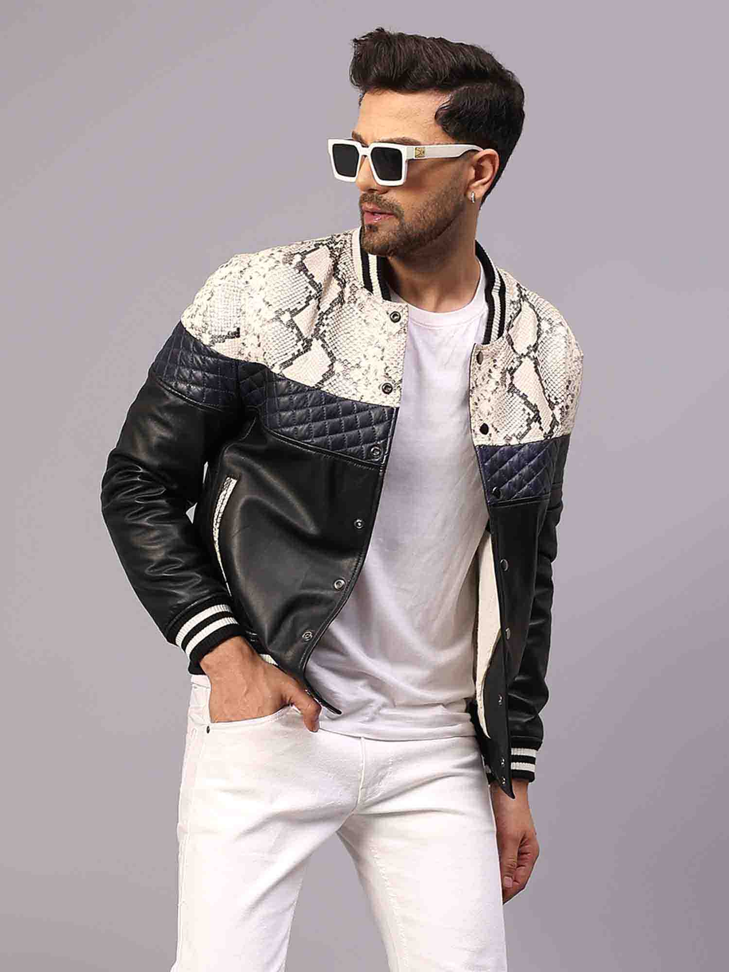 Saint Moreno White Python Print Leather Men's Jackets – SaintG India