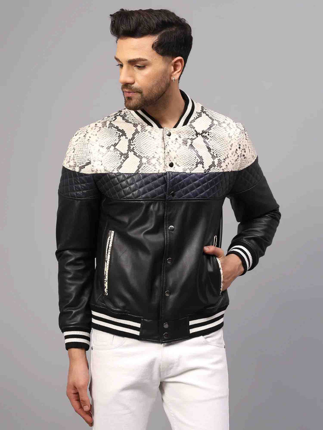 Saint Moreno White Python Print Leather Men's Jackets – SaintG India