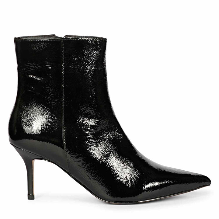 Saint Harriet Black Crinkle Patent Leather Kitten Heel Pointed Boots