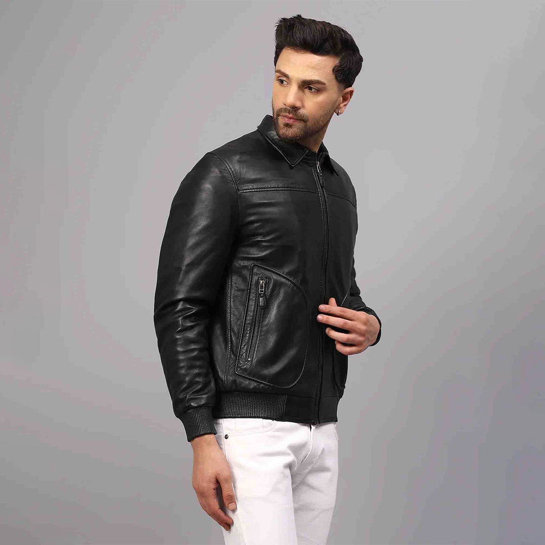 Buy Leather Jackets for Men - Black Bomber Jackets online – SaintG