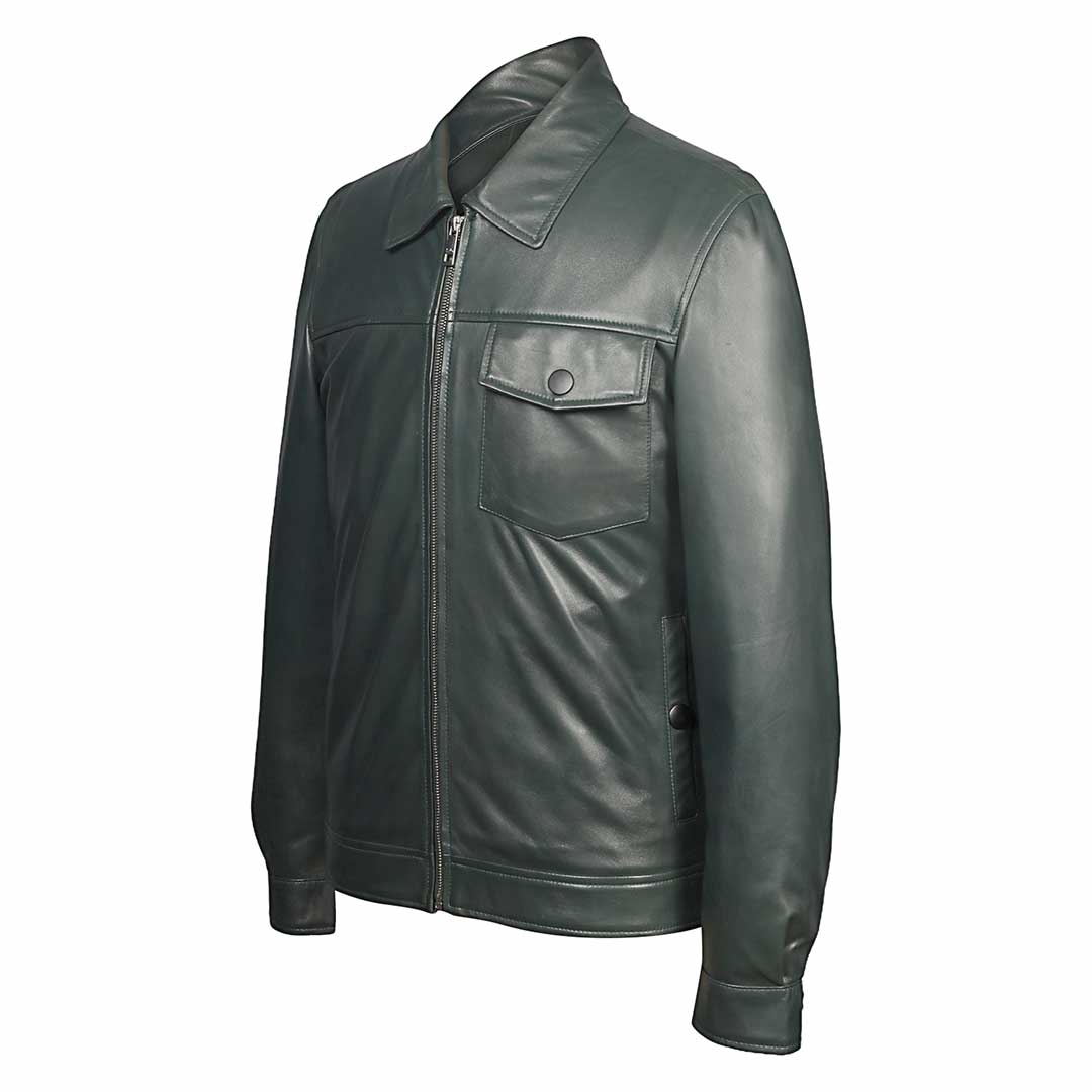 Saint Gerardo Green Leather Men's Jacket With Collars