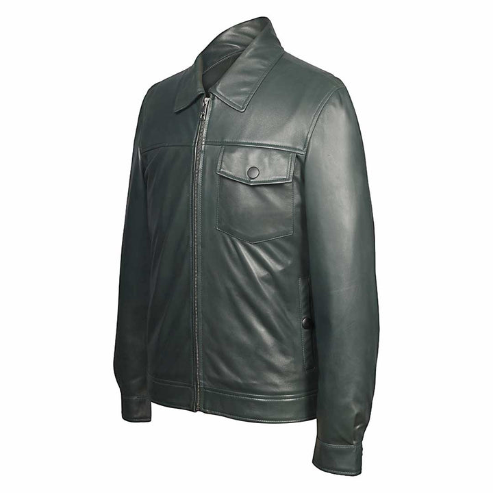 Saint Gerardo Green Leather Men's Jacket With Collars