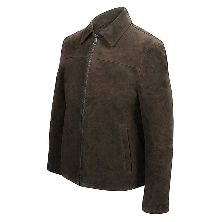 Saint Aris Chocolate Suede Leather Men's Jacket With Collars
