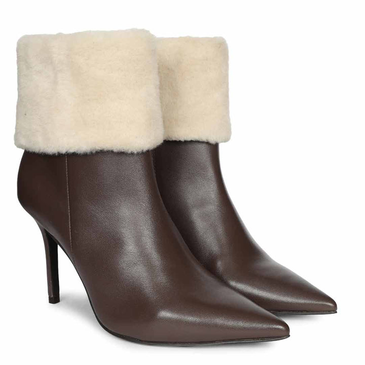 Saint Solveig Fur Cuff Brown Leather Ankle Boots