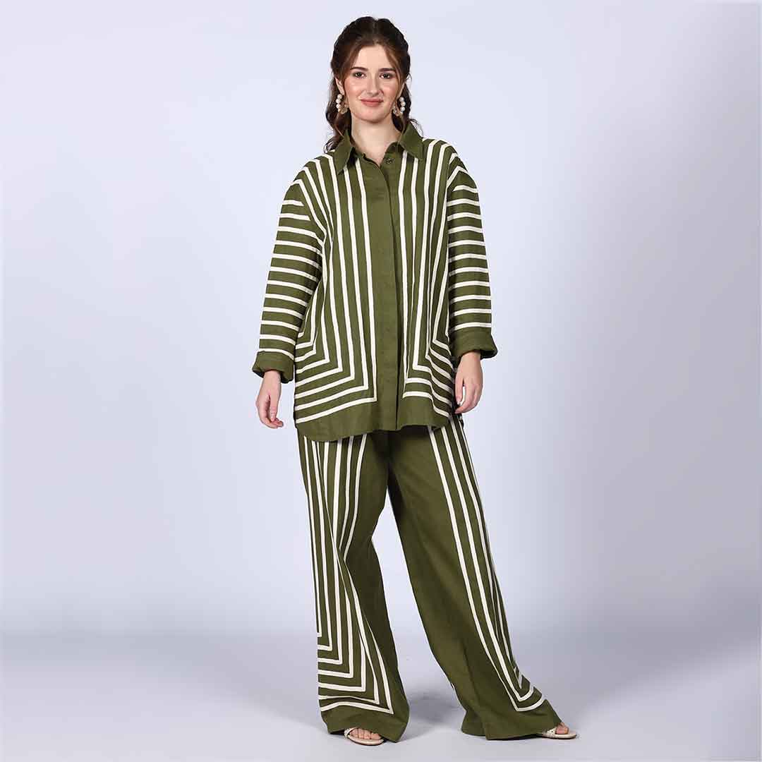 Saint Kayla Green Cotton Poplin Stripe Top