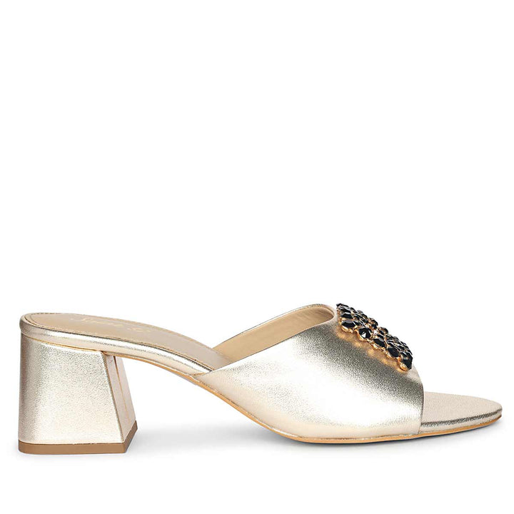 Saint Aurora Gold Metallic Jeweled Heels