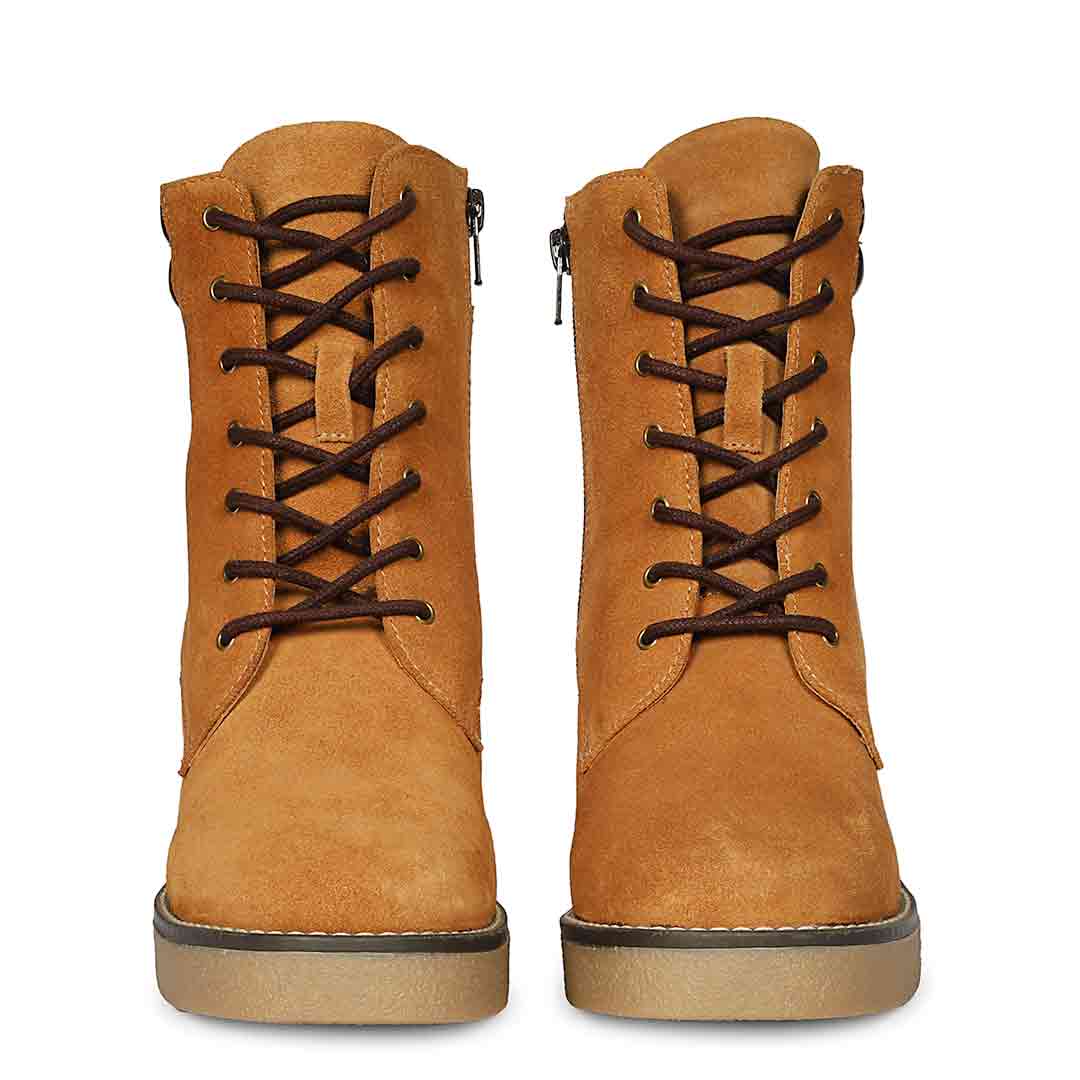 Saint Esme Tan Suede Leather Lace Up Boots