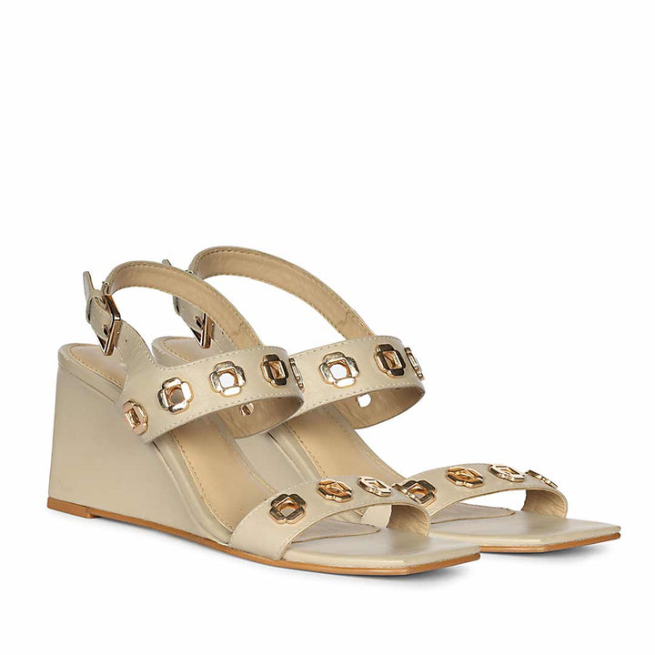 Saint Julien Flower Eyelets Beige Leather Wedge Heels