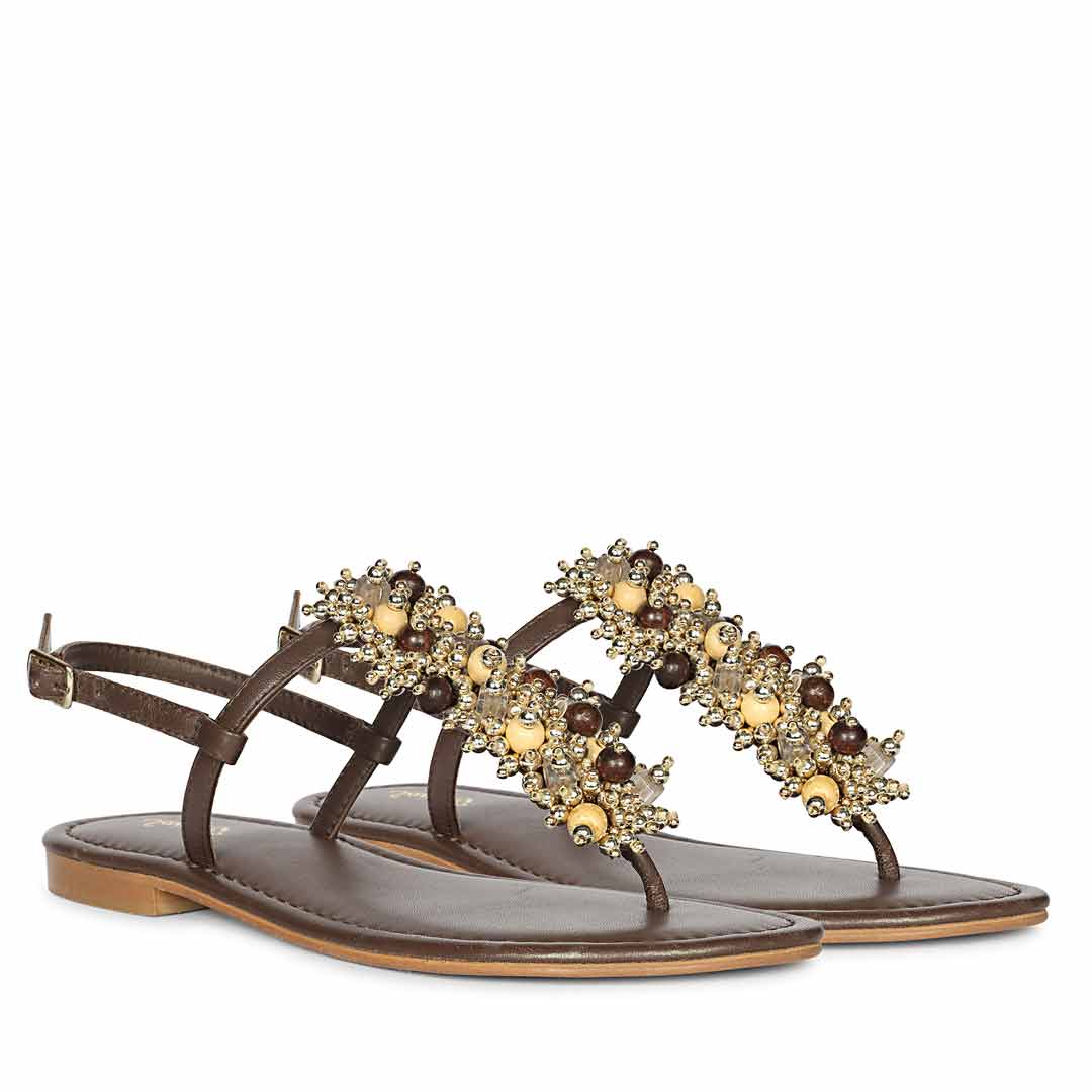 Saint Kierel Jeweled Brown Leather Sandals