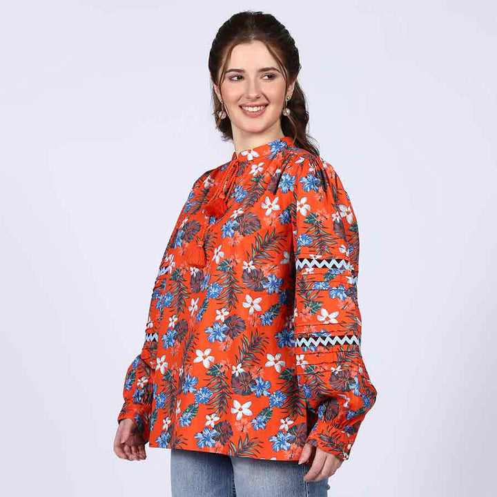 Saint Chloe Orange Multicolour Cotton Poplin Top