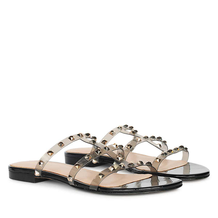 Saint Venera Metal Studded Black Vegan Leather Flats