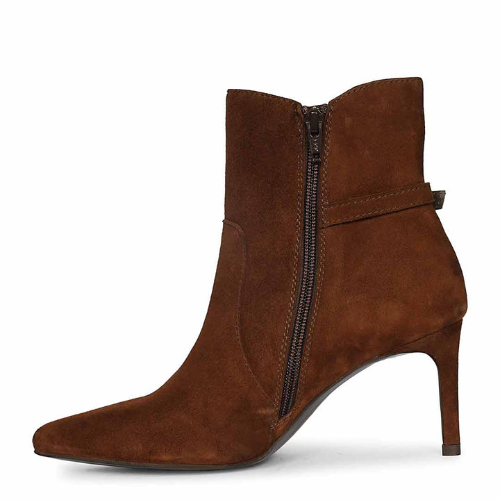 Saint Malia Gold Buckle Chestnut Suede Leather Boots