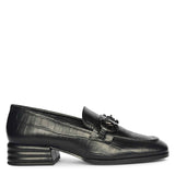 Saint Jacqueline Croc Embossed Black Leather Moccasins