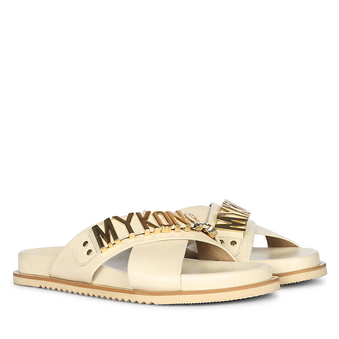 Saint Yorien Off White Leather Footbed Sandals