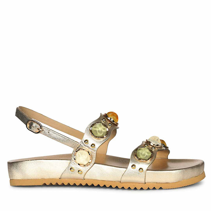 Saint Solira Multi Stone Metallic Gold Leather Footbed Sandals