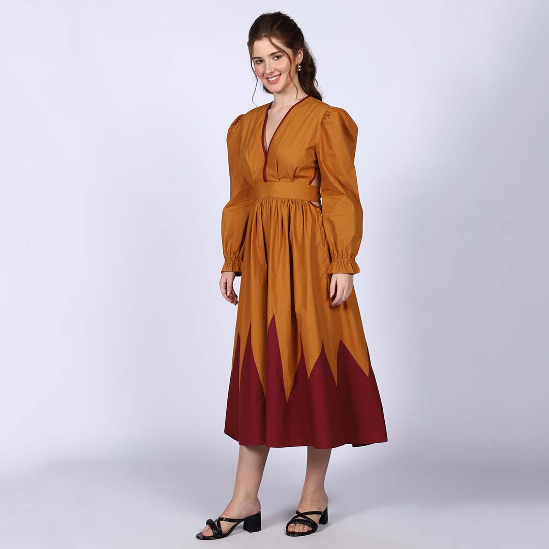 Saint Elodie V-Neck Yellow Cotton Poplin Maxi Dress