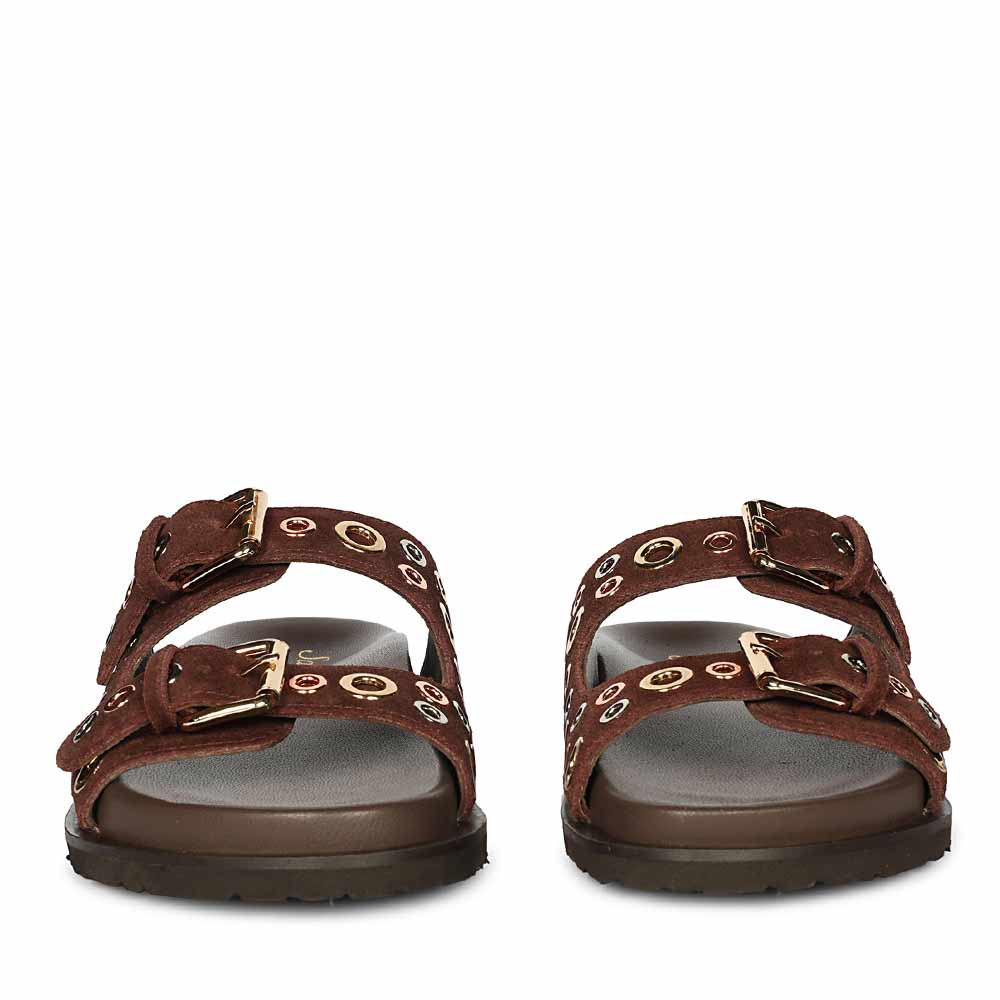 Saint Grethe Eyelets Bordo Suede Leather Footbed Sandals