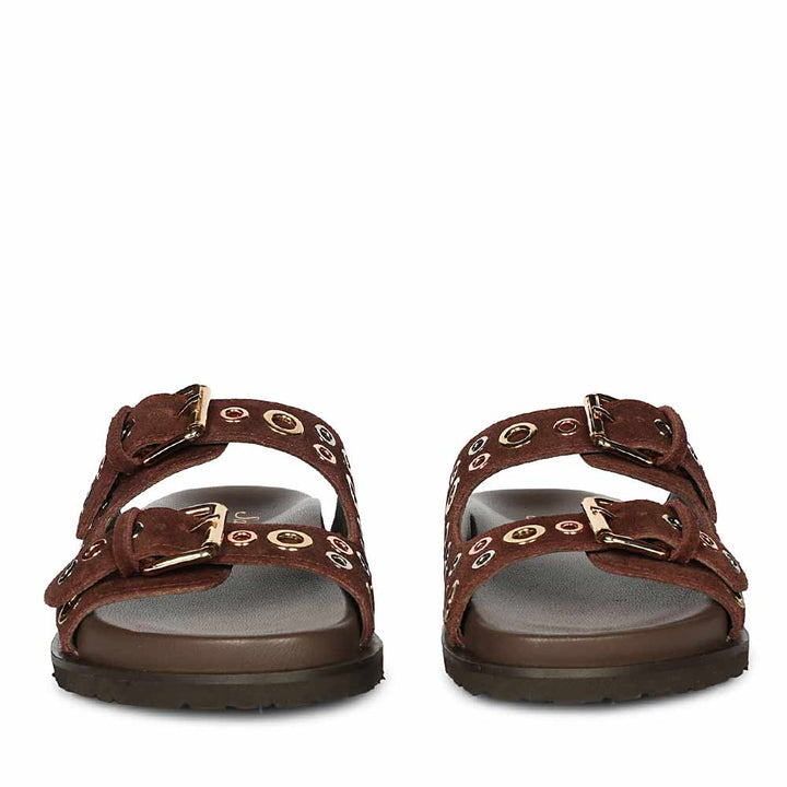 Saint Grethe Eyelets Bordo Suede Leather Footbed Sandals