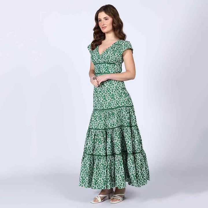 Saint Skylar Green Tiered Cotton Voil Maxi Dress